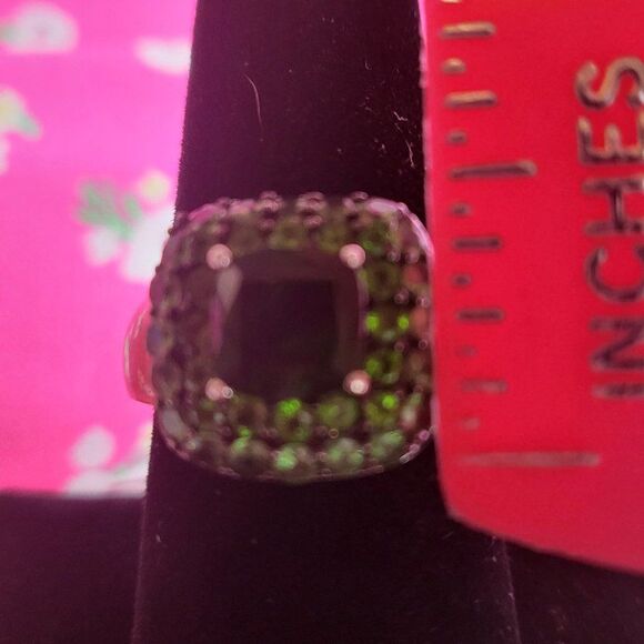 Chrome Diopside Sterling Silver Halo Cluster Ring - Picture 6 of 7